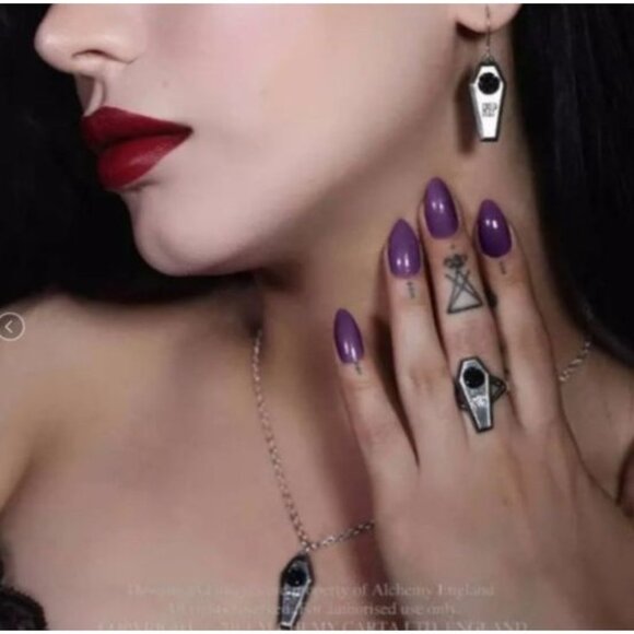 RIP Coffin Earrings – Alchemy Gothic Black Rose Drop w/ Cross & Coffin Detail - Picture 2 of 3